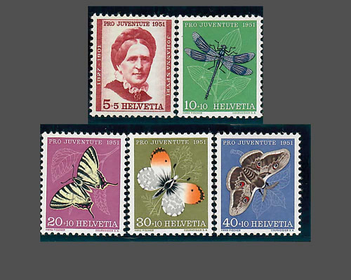 Bildnis Johanna Spyri und Insektenbilder