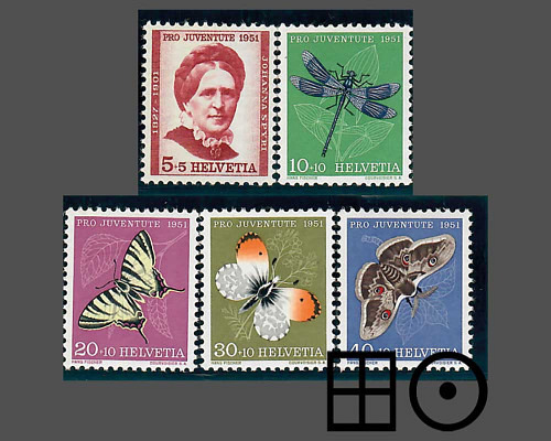 Bildnis Johanna Spyri und Insektenbilder