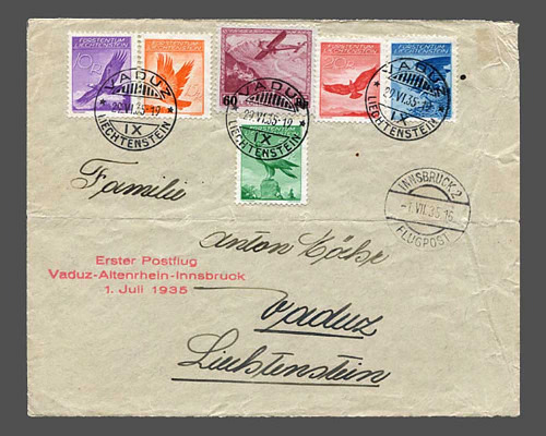 Flugpost 1934/35 - glatte Gummierung mit