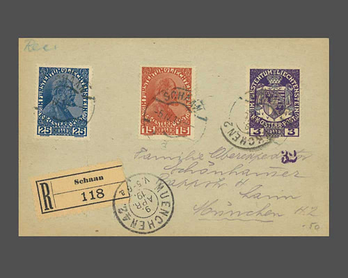 R-Bickel-Karte nach München, Stempel Sch