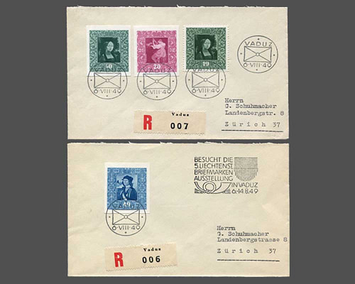 Marken aus Gemälde-Block 1949 auf 2 port