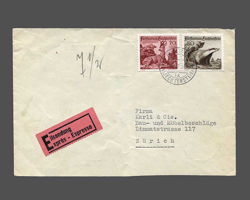 20 Rp. + CHF 0.80 Jagd 1950 auf portogre