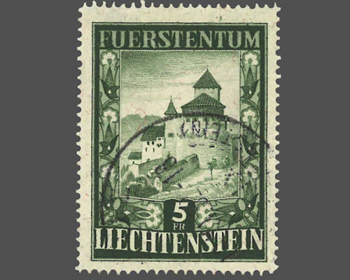 Mi.Nr. 309, 5 Fr. Schloss Vaduz 1952, un
