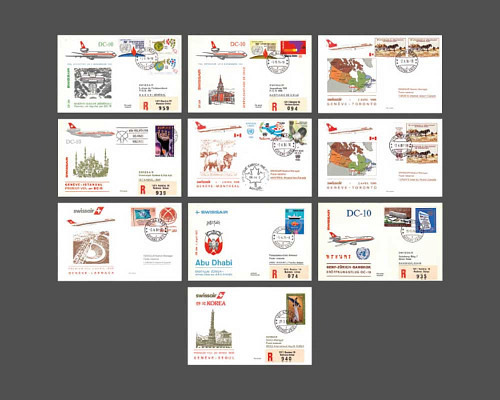 10 verschiedene Swissair-Flugpostbriefe