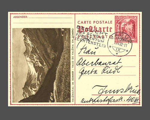 Postkarte: Schlosshof Vaduz