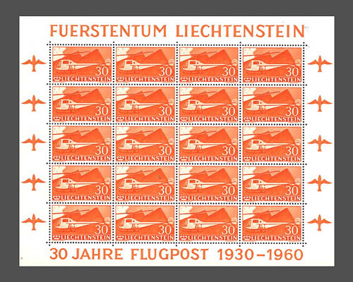 30 Years Flugpostmarken in Liechtenstein