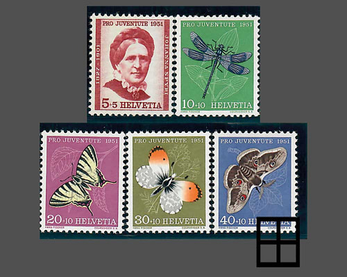 Bildnis Johanna Spyri und Insektenbilder