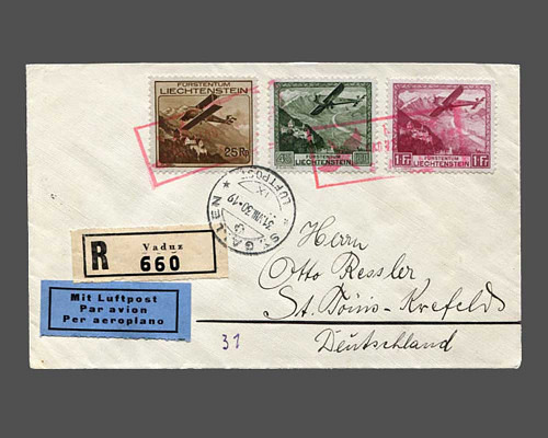 Flugpost 1930 komplett auf R-Karte und R