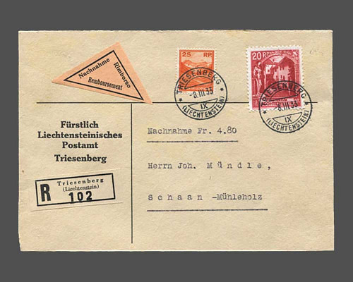 25 Rp. Freimarke 1933 mit Mi. 97 A, 20 R