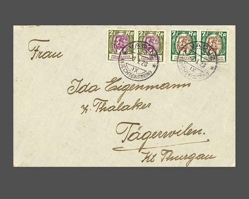 Mi.Nr. 65 + 67, 2 1/CHF 0.02 und 7 1/CHF