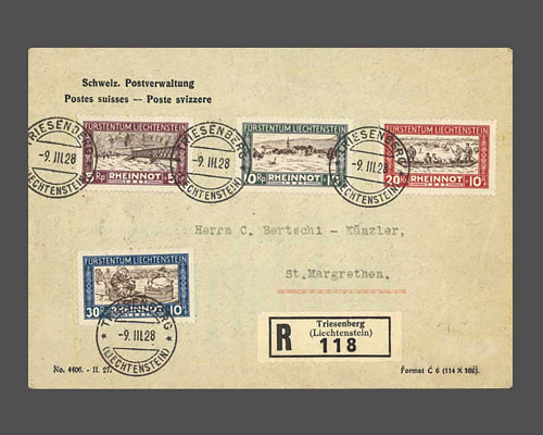 Mi.Nr. 78-81, Rheinnot 1928 auf R-Brief,