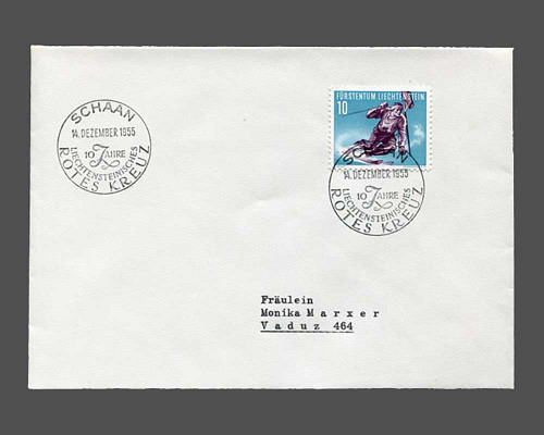 Sport 1955 auf 4 Briefen, alle mit Rot-K