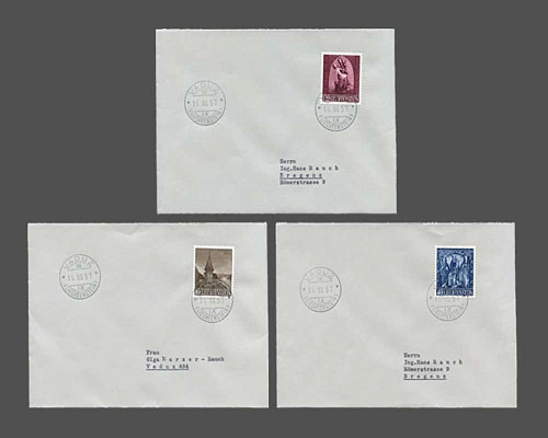 Weihnachten 1957 auf 3 Briefen mit Erstt