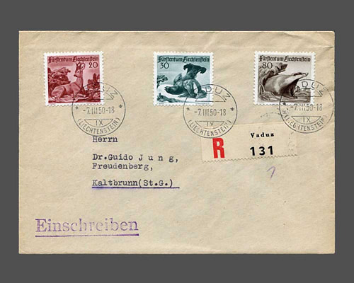 Jagd 1950 auf R-Brief mit ersttags-Stemp