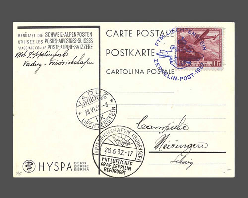 Liechtenstein Zeppelinpost LBK Nr. 3 a,