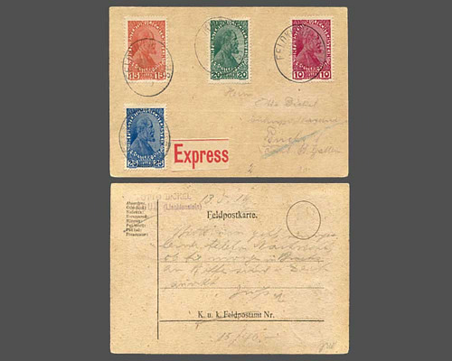 LBK Nr. 5 b, Bickel-E-Karte mit Mi. 6-9